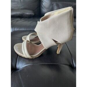 Donald J. Pliner Womens Beige Heel Sandals Shimmer Leather Canvas Shoes 7.5